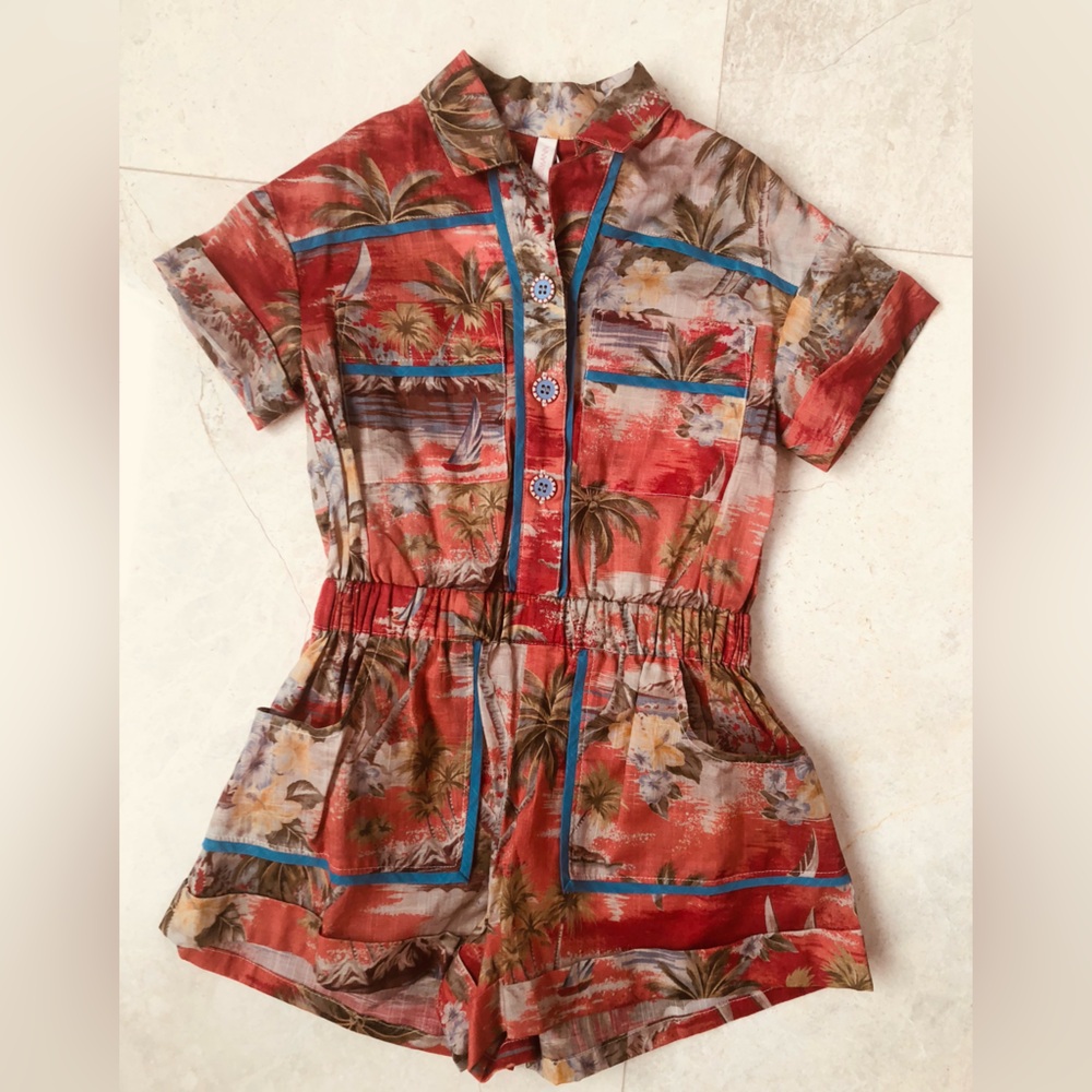 GIFTABLE  Zimmermann Kids Coral Tropical Print Romper Size 2T